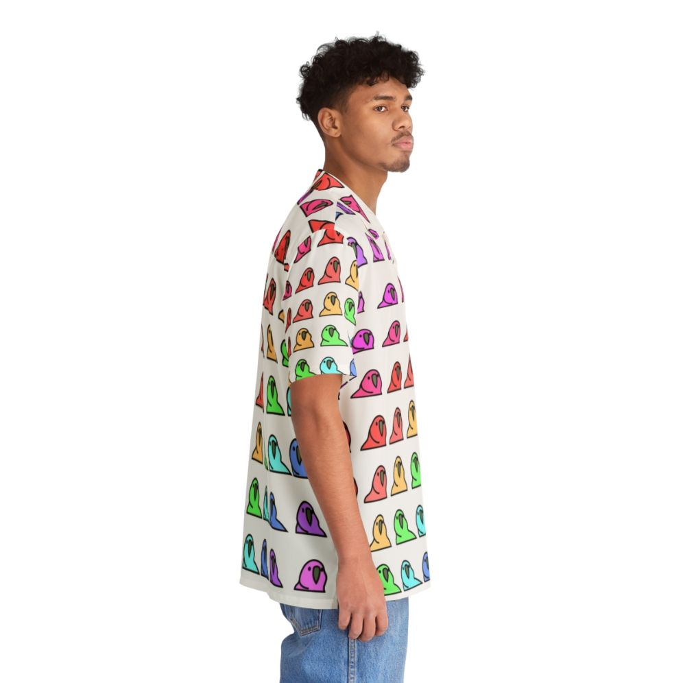 Colorful Partyparrot Hawaiian Shirt with Tropical Bird Print - People Pight