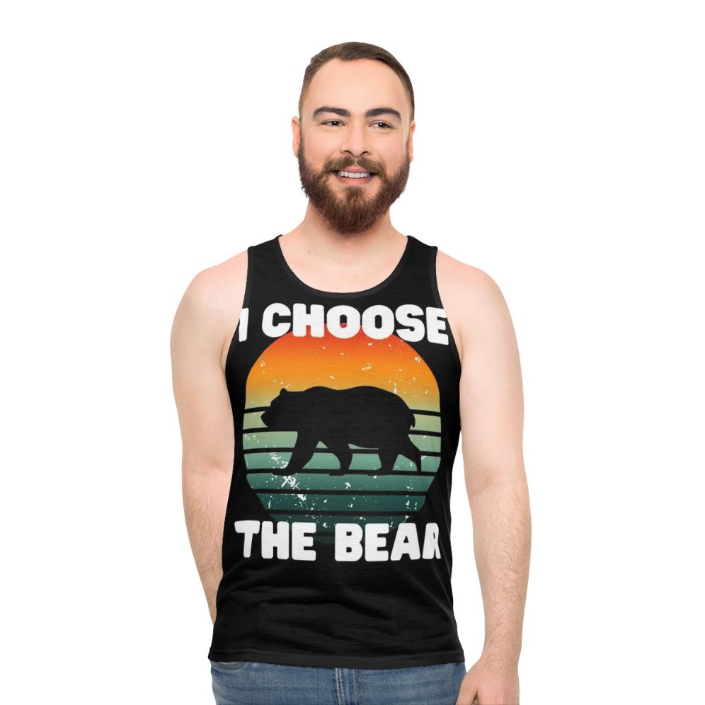 Unisex tank top with a bear graphic design - men