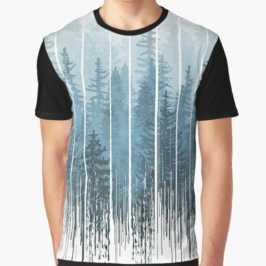 Grunge Dripping Turquoise Misty Forest Graphic T-Shirt