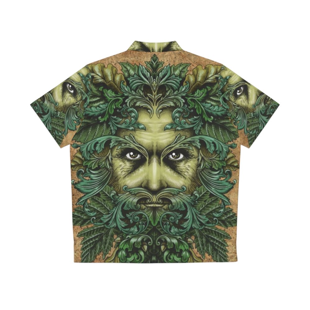 Green Man Hawaiian Shirt with Ornate Leaves and Scrollwork - Back