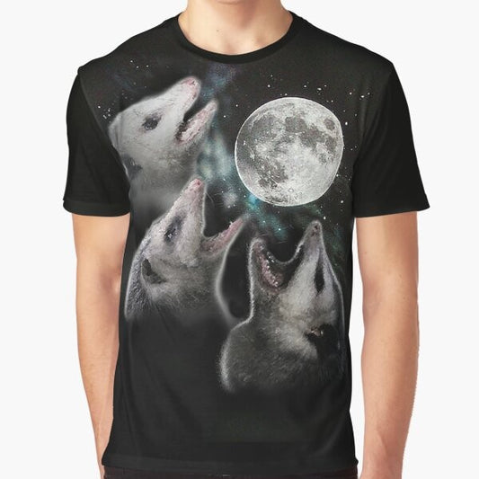 3 Opossum Moon Graphic T-Shirt with a unique opossum and moon design