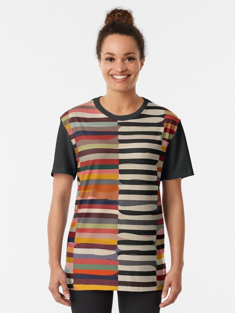 Ethnic Scandinavian pattern graphic design t-shirt with bold, modern, and minimalist style - Women