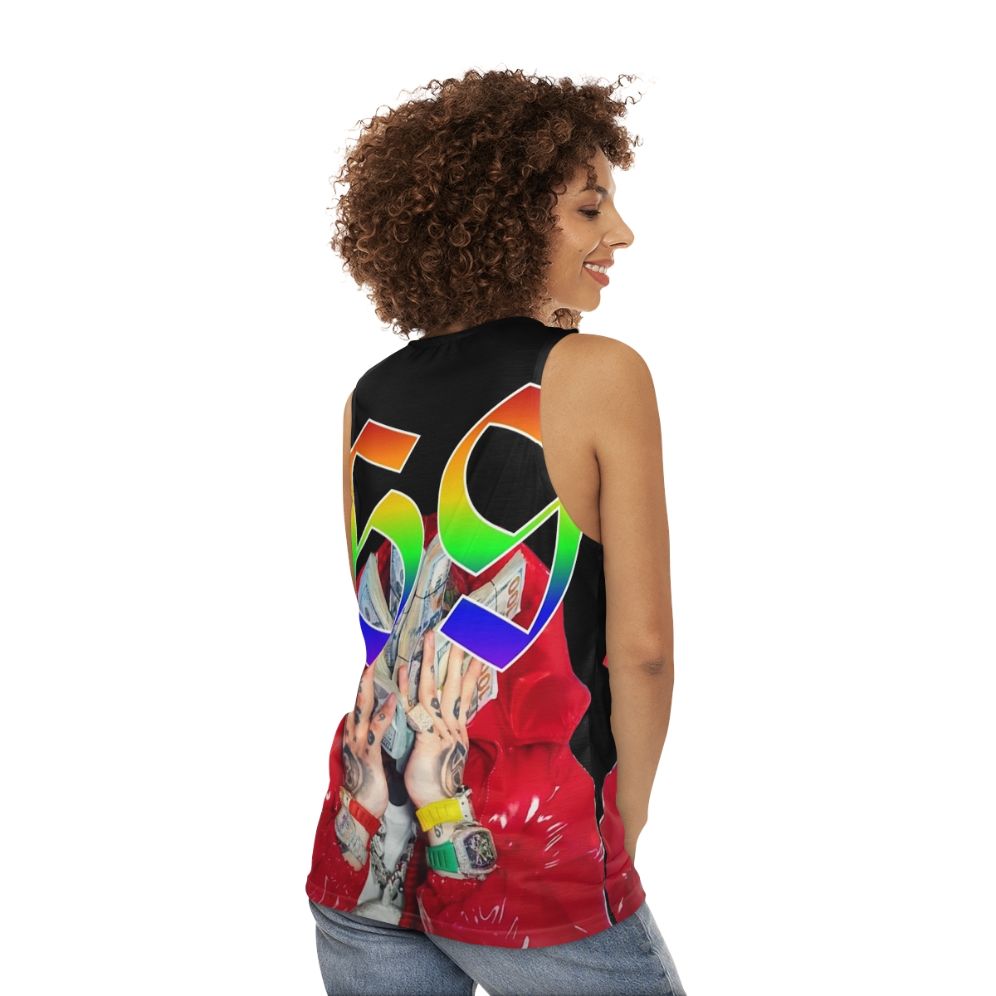 Unisex graphic tank top with hip-hop inspired design - women back