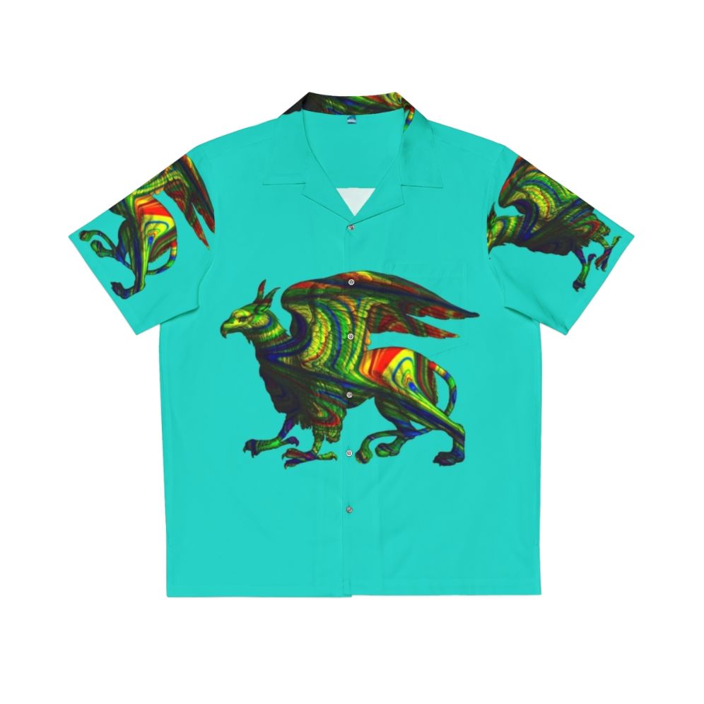 Colorful abstract griffin aqua hawaiian shirt