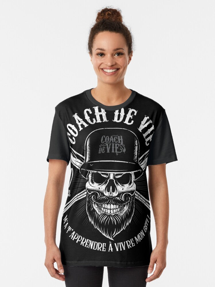 Life Coach Biker T-Shirt with text "Teach me how to live my osti!" - Women