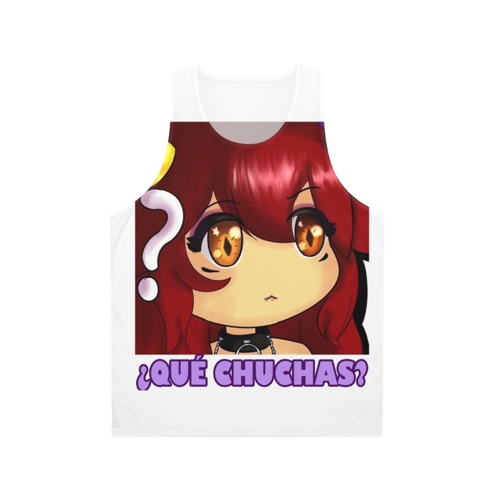 Cute anime girl wearing "What The Hell" unisex tank top