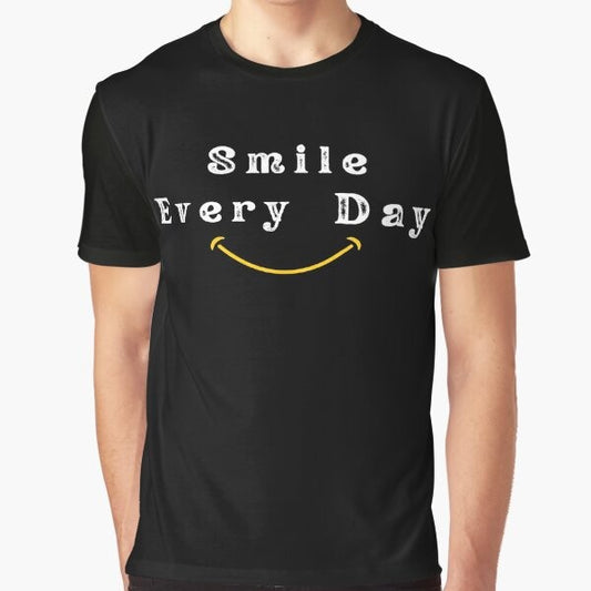 Stylish and positive "Smile Every Day" graphic t-shirt design with uplifting typography