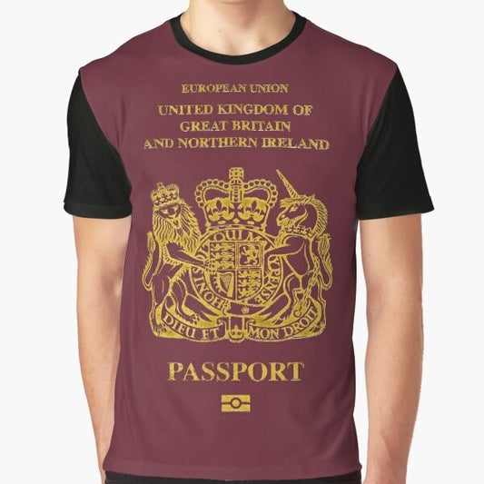 Passport Graphic T-Shirt with European Union and UK Flag Design