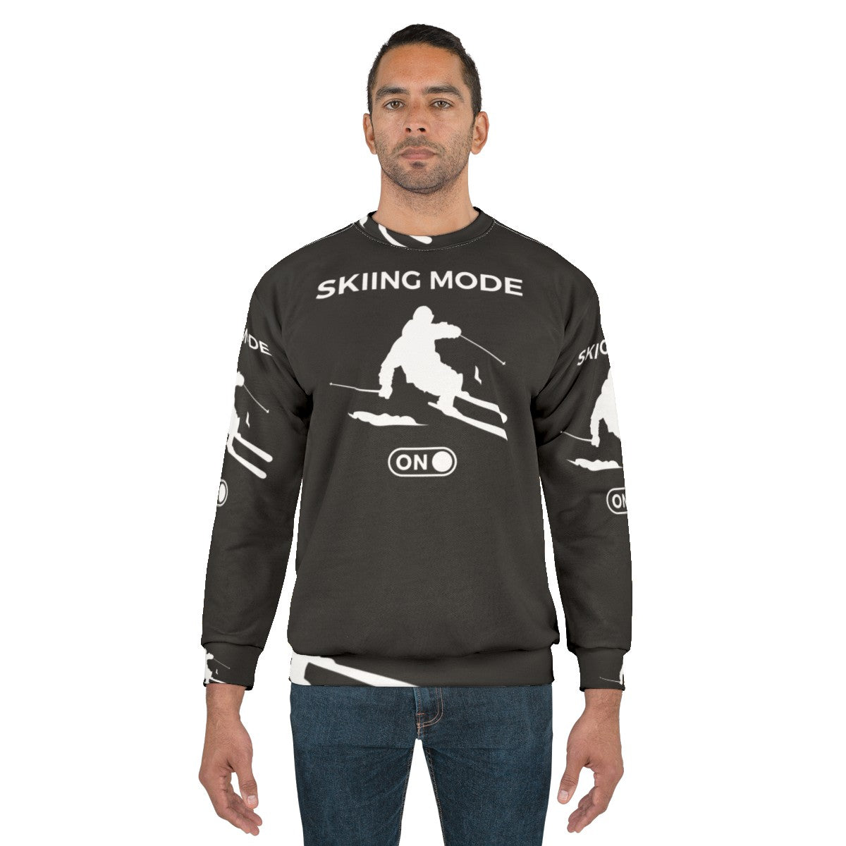 Alpine ski winter sweatshirt with skiing mode on design - men