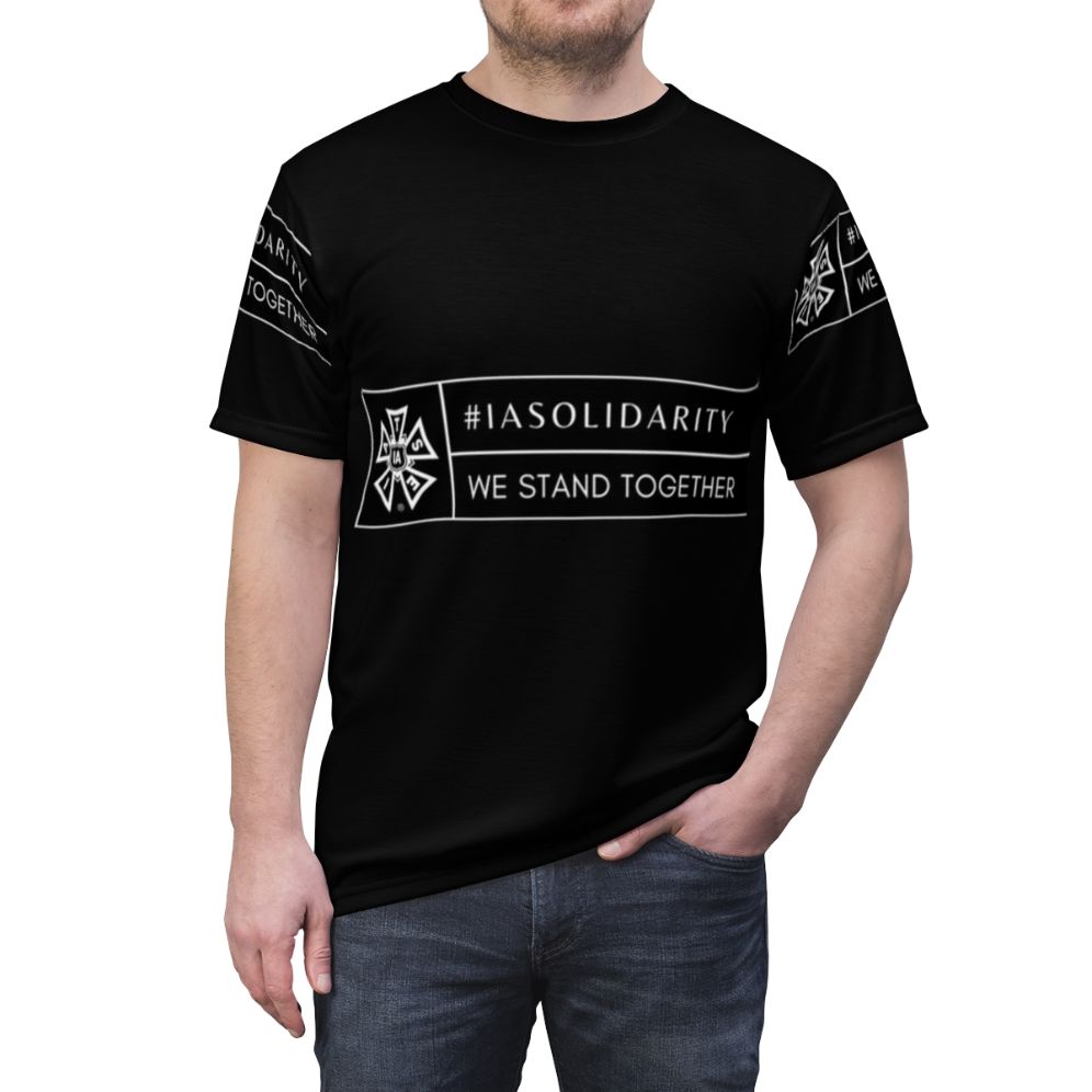 Iatse We Stand Together T-shirt design featuring a graphic logo for film and entertainment industry workers - men front