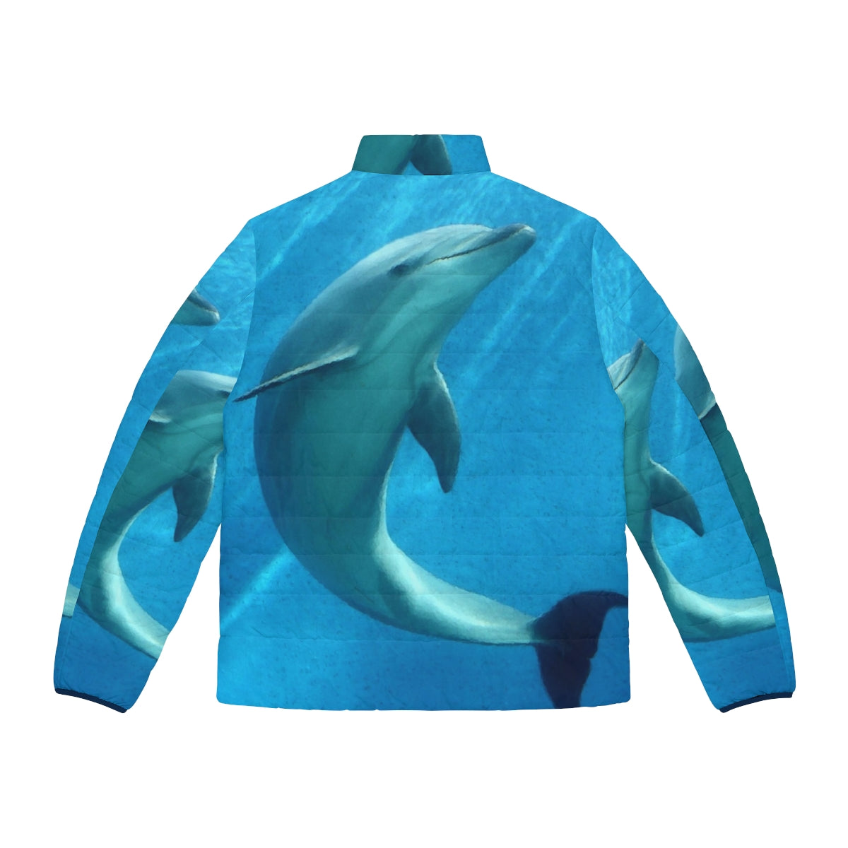 Dolphin puffer jacket with abstract patterns and fantasy design - Back