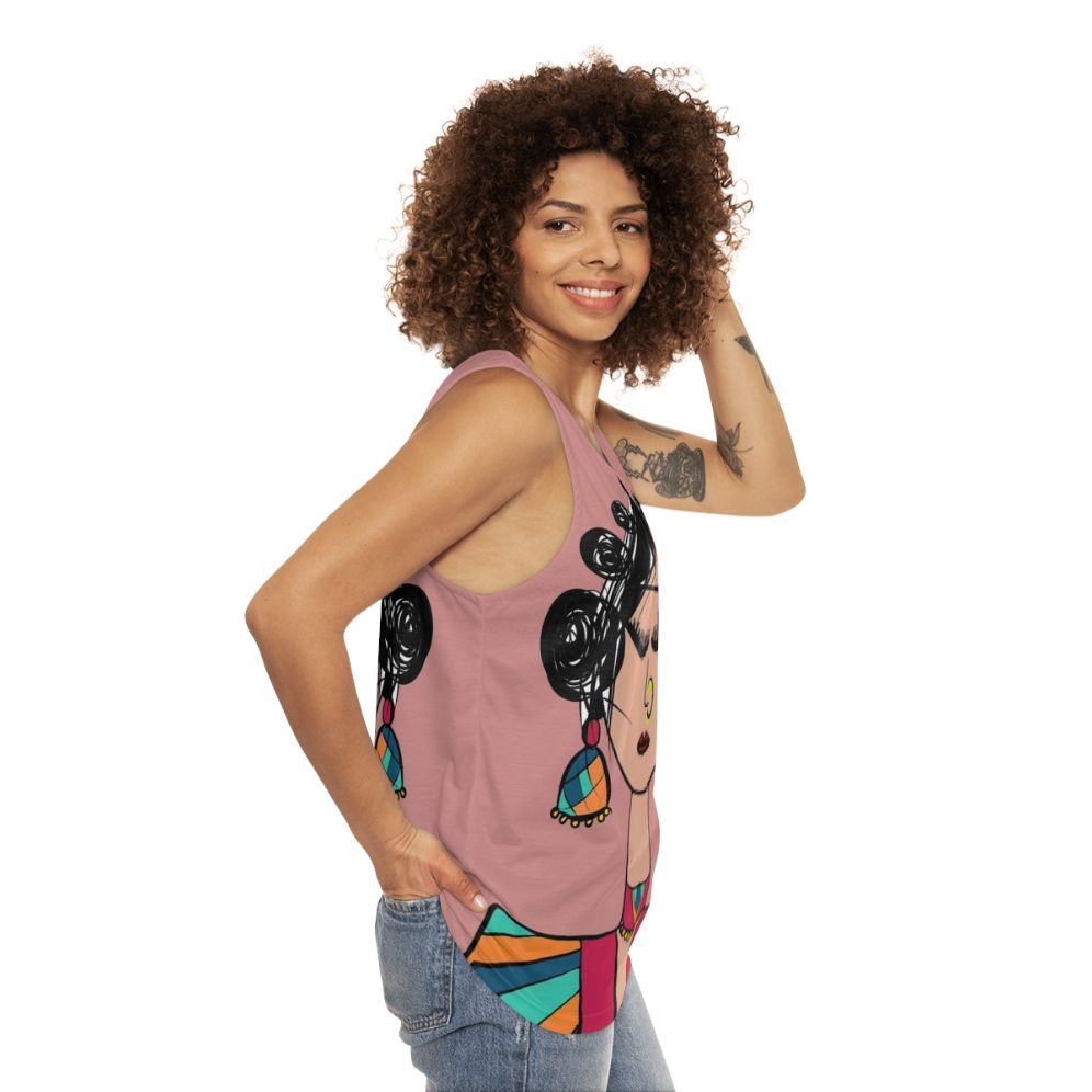 Whimsical diva doll unisex geometric tank top - women side