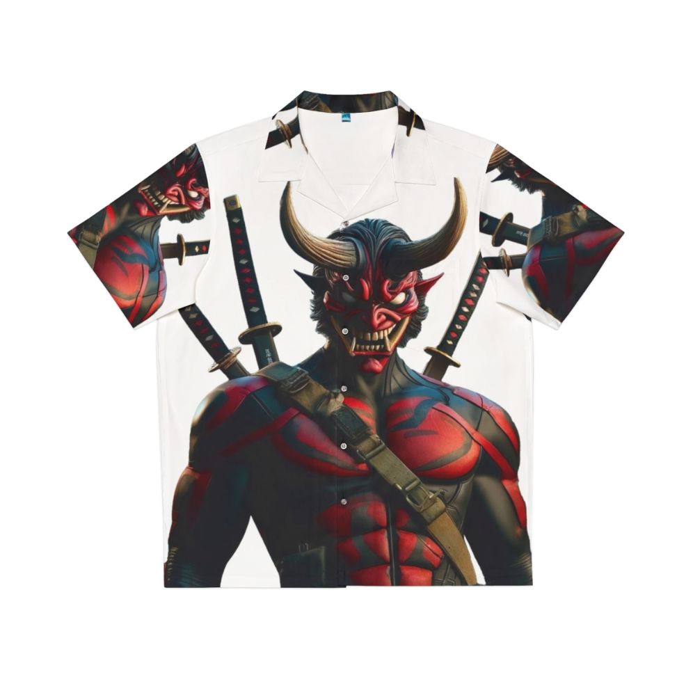 Onipool Hawaiian Shirt featuring Deadpool inspired oni and superhero design