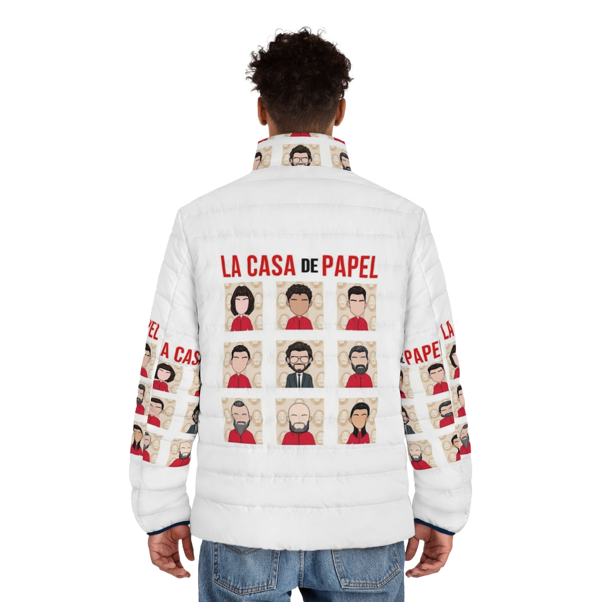 Money Heist Puffer Jacket with Cast Characters - men back