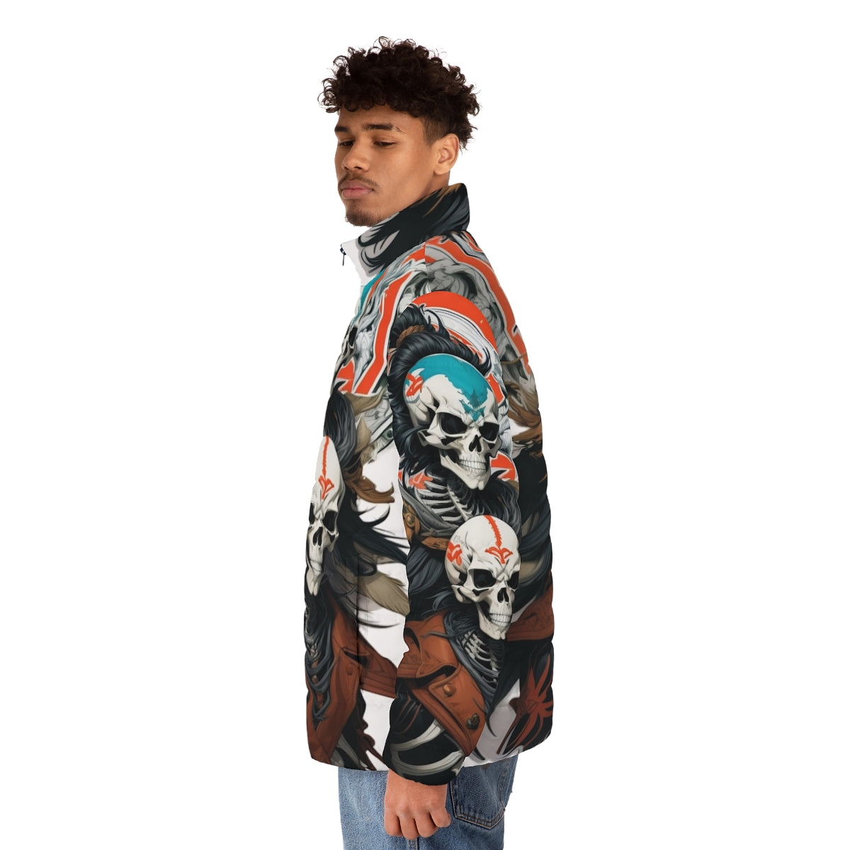 Skeleton Warrior Fantasy Puffer Jacket - men side left