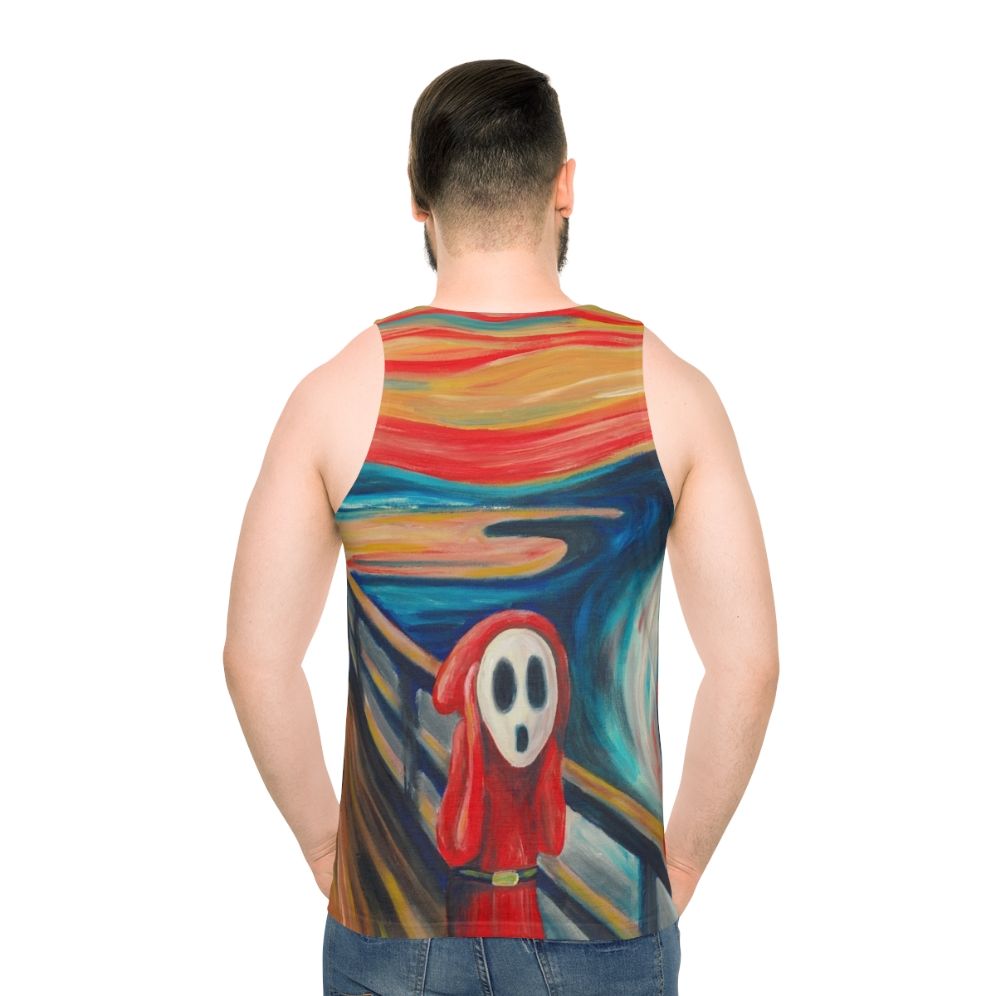 Unisex tank top featuring "The Scream" artwork by Edvard Munch - men back