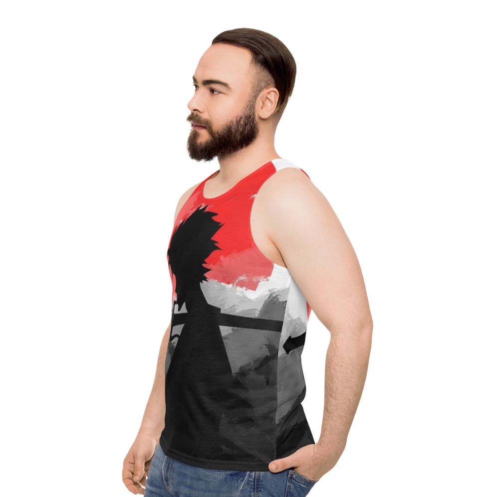 Samurai warrior sunset unisex tank top - men side