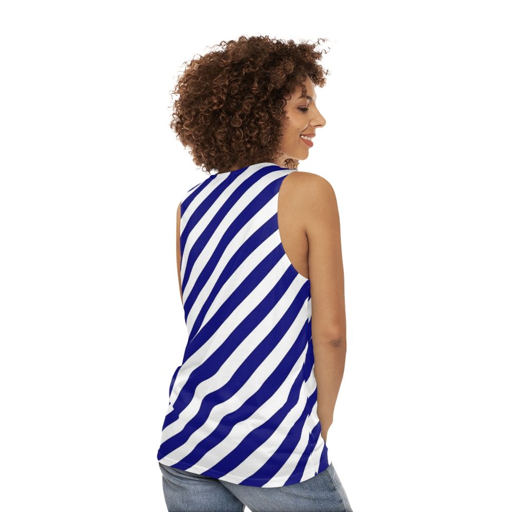 Blue and white diagonal striped unisex tank top - women back