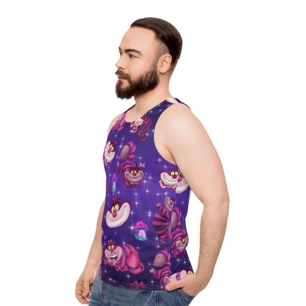 Cheshire cat and mushrooms fantasy unisex tank top - men side