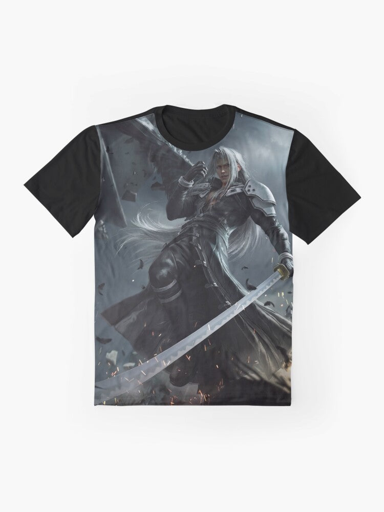 Sephiroth One Winged Angel Graphic T-Shirt featuring the iconic villain from Final Fantasy VII - Flat lay