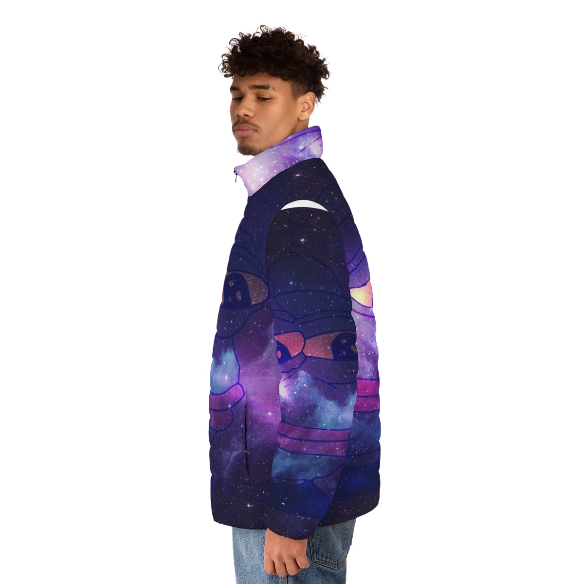 Galaxy Pepe Rare Puffer Jacket featuring the iconic Pepe the Frog meme - men side left