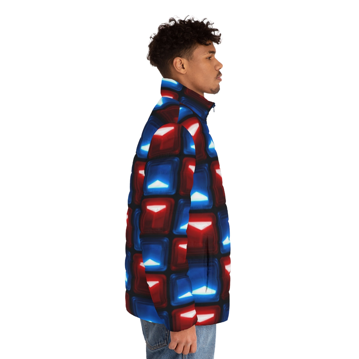 Beat Saber VR Puffer Jacket with Custom Block Patterns - men side right