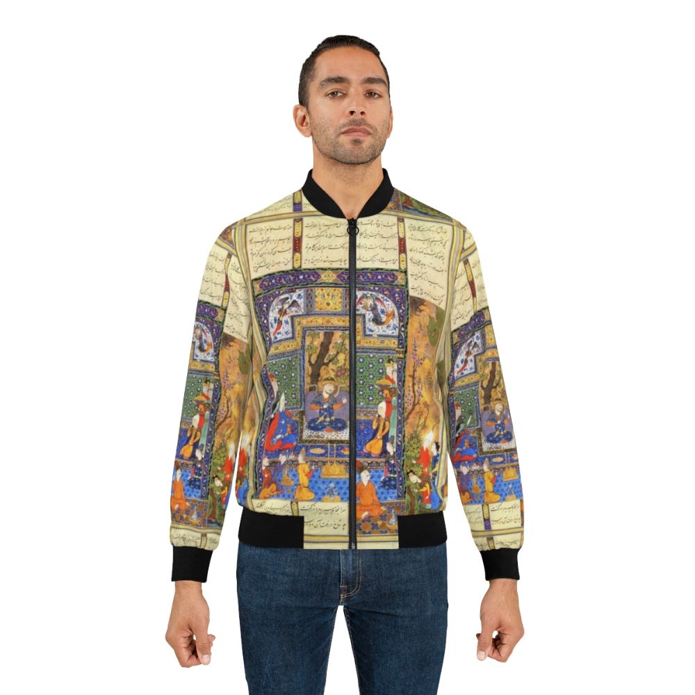 A bomber jacket featuring Persian calligraphy and modern Iranian art design. - Lifestyle