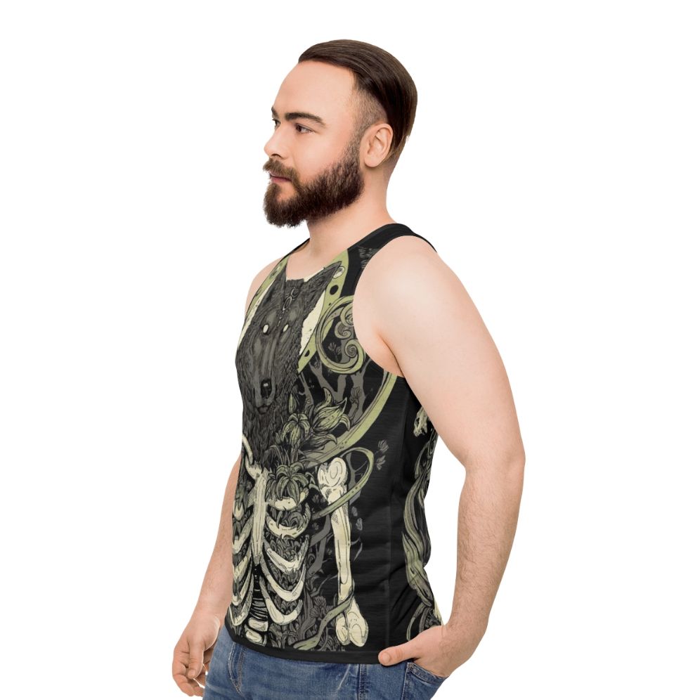 Unisex werewolf skull graphic tank top - men side