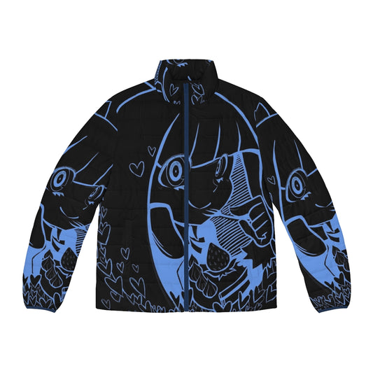 Cute blue puffer jacket with heart designs, inspired by the anime Panty and Stocking with Garterbelt