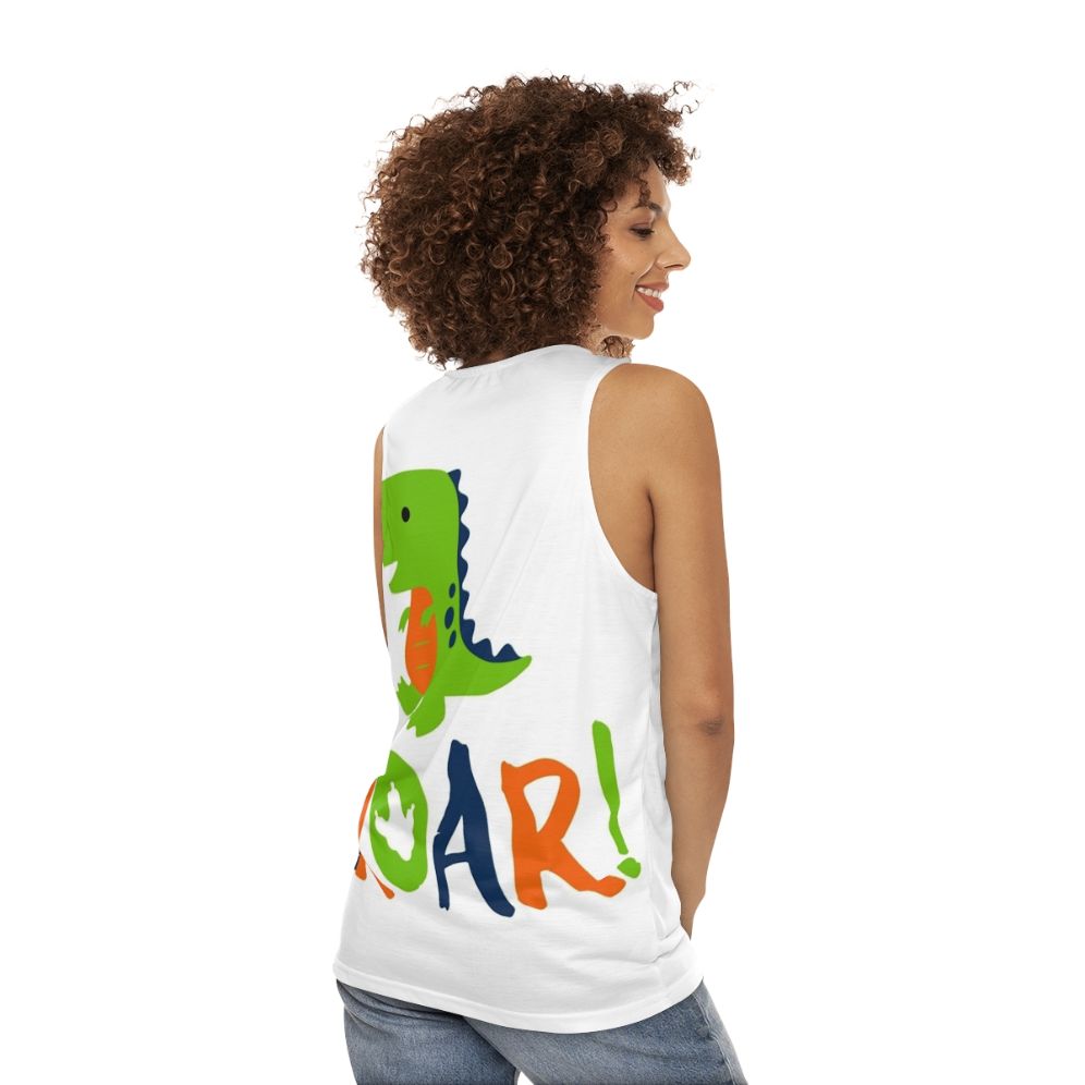 Roaring dinosaur unisex tank top - women back