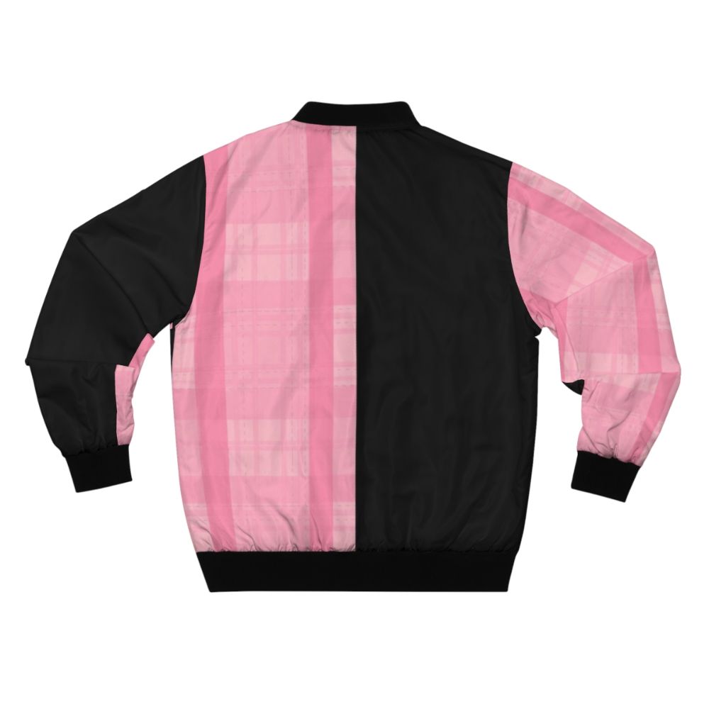 Fashionable pink and black plaid bomber jacket with stripes - Back