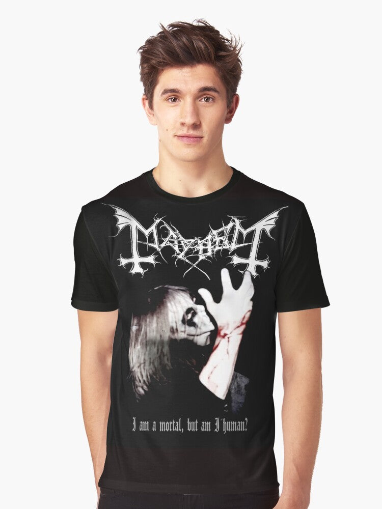 Mayhem Black Metal T-Shirt featuring the iconic band logo and band members - Men