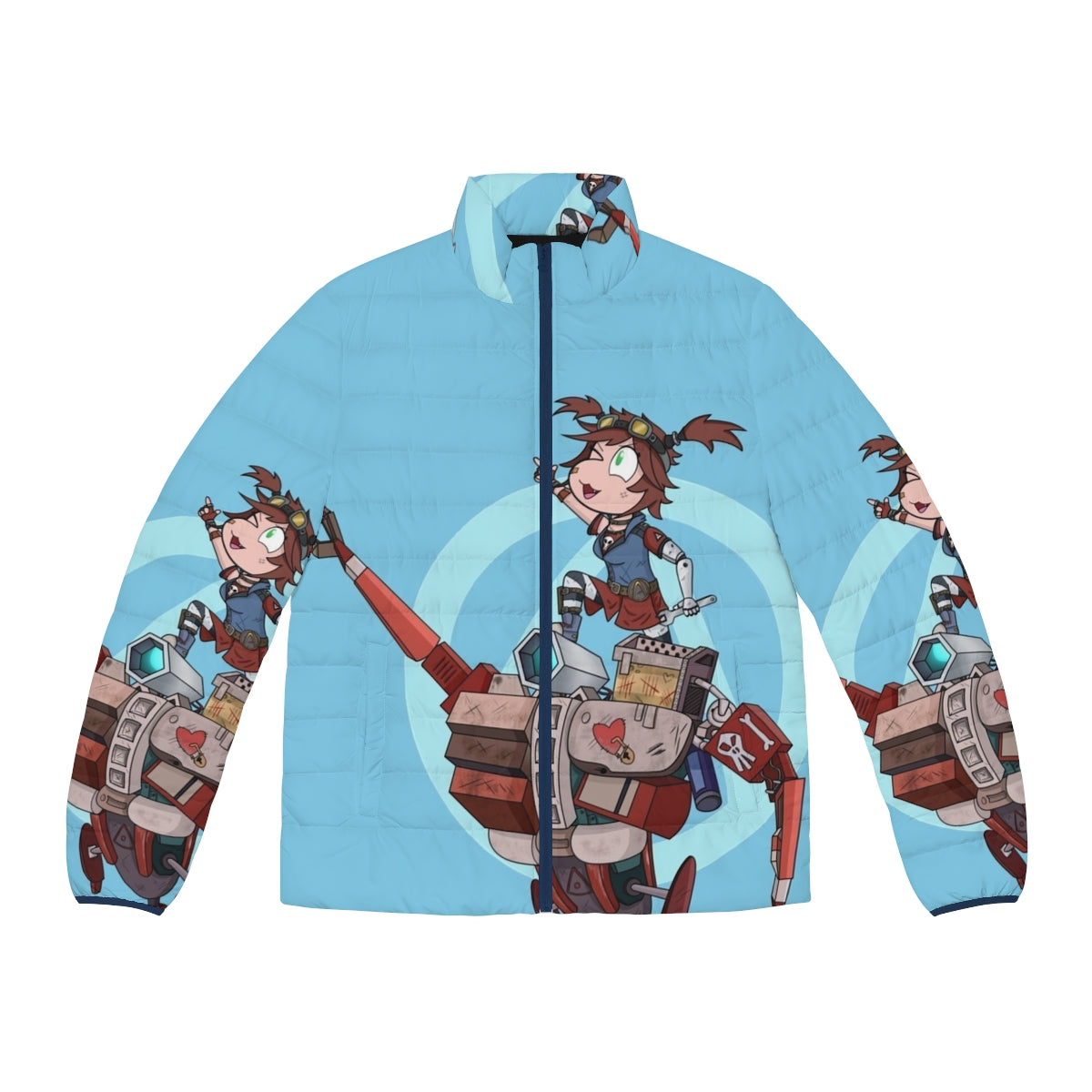 Borderlands 2 Gaige Puffer Jacket featuring the Mechromancer and her robot Deathtrap