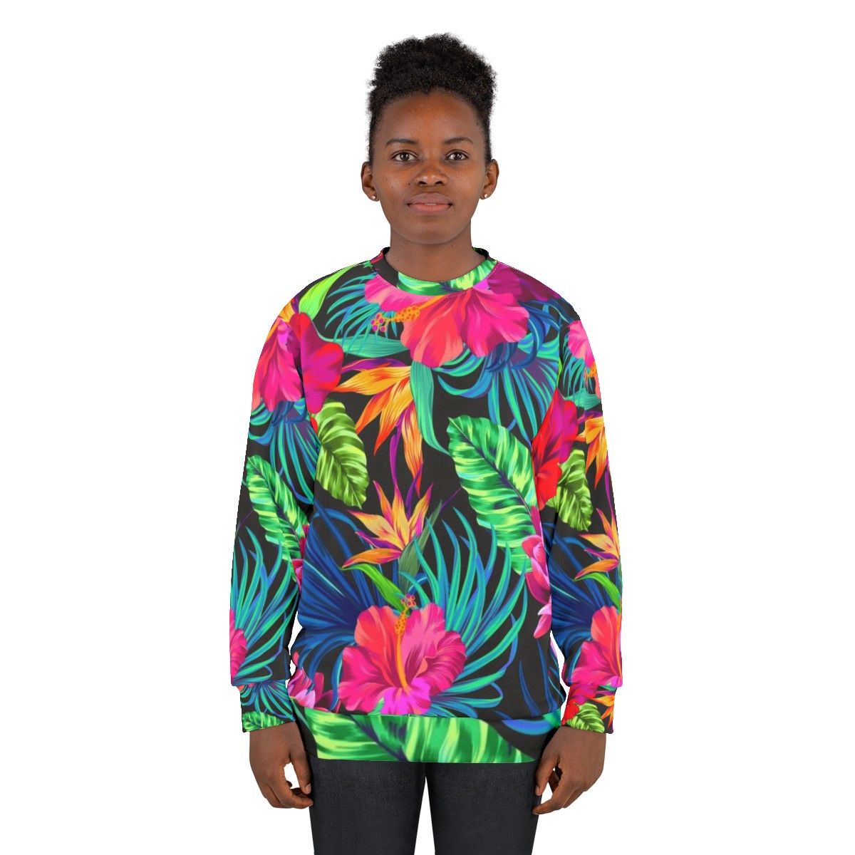 Tropical hibiscus floral pattern sweatshirt - women