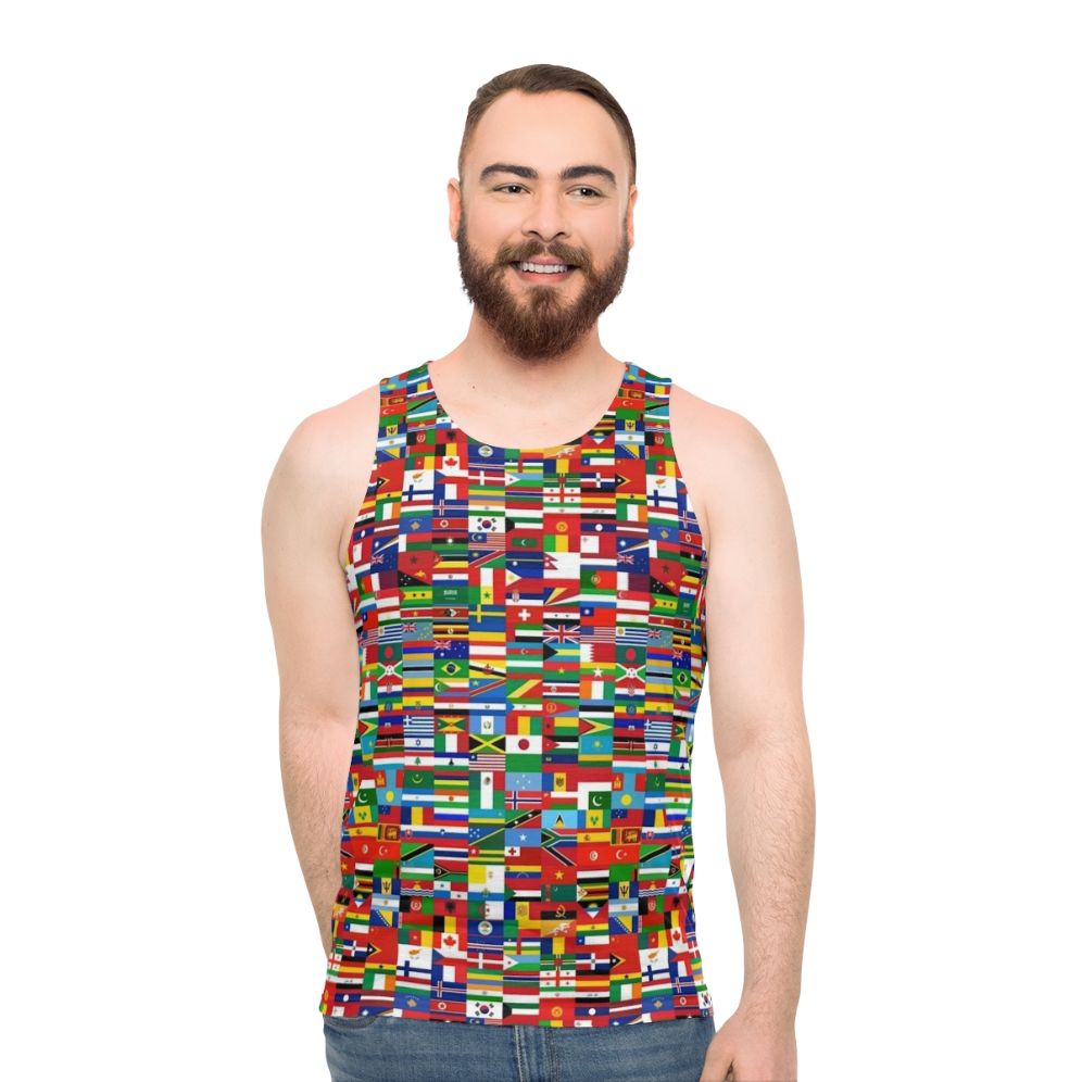 Unisex tank top featuring flags of the world - men