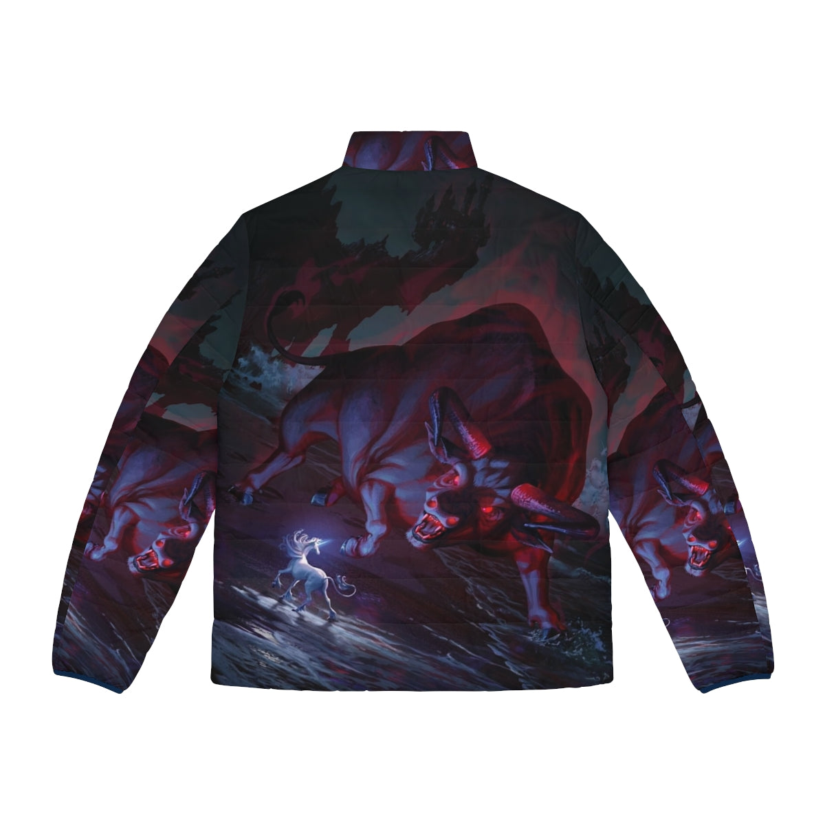 The Last Unicorn Fantasy Puffer Jacket with Mythical Unicorn Design - Back