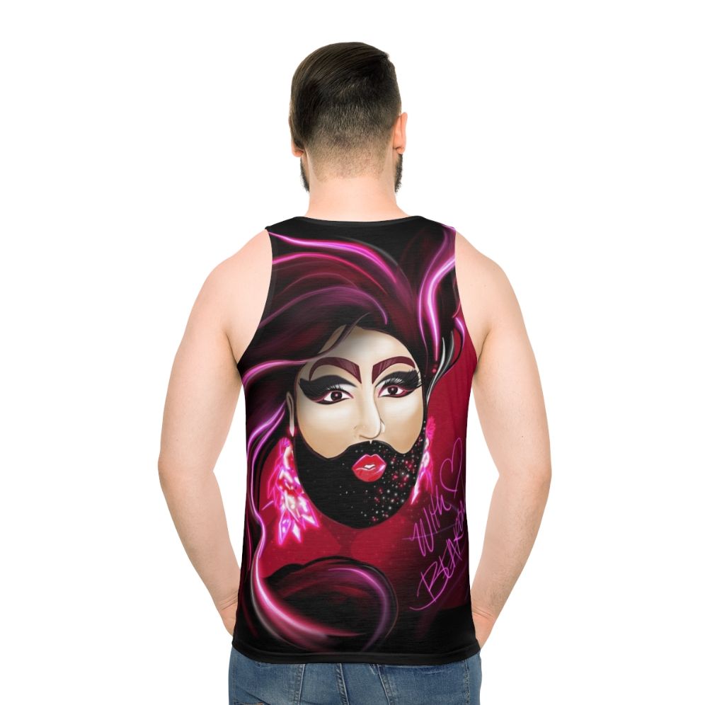 Bearonce unisex tank top featuring bearded lady, drag queen, and gay bear fan art - men back