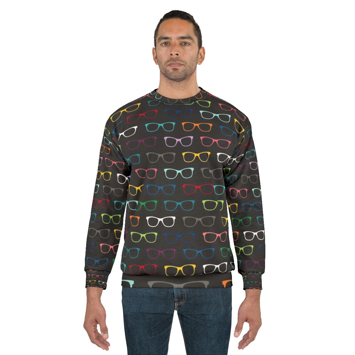 Colorful sweatshirt with a trendy eyeglasses pattern - men