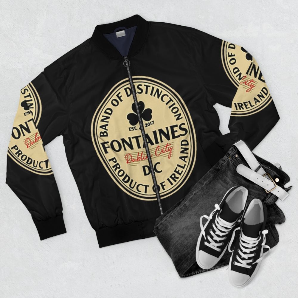 Fontaines DC Bomber Jacket featuring the band's logo and name - Flat lay