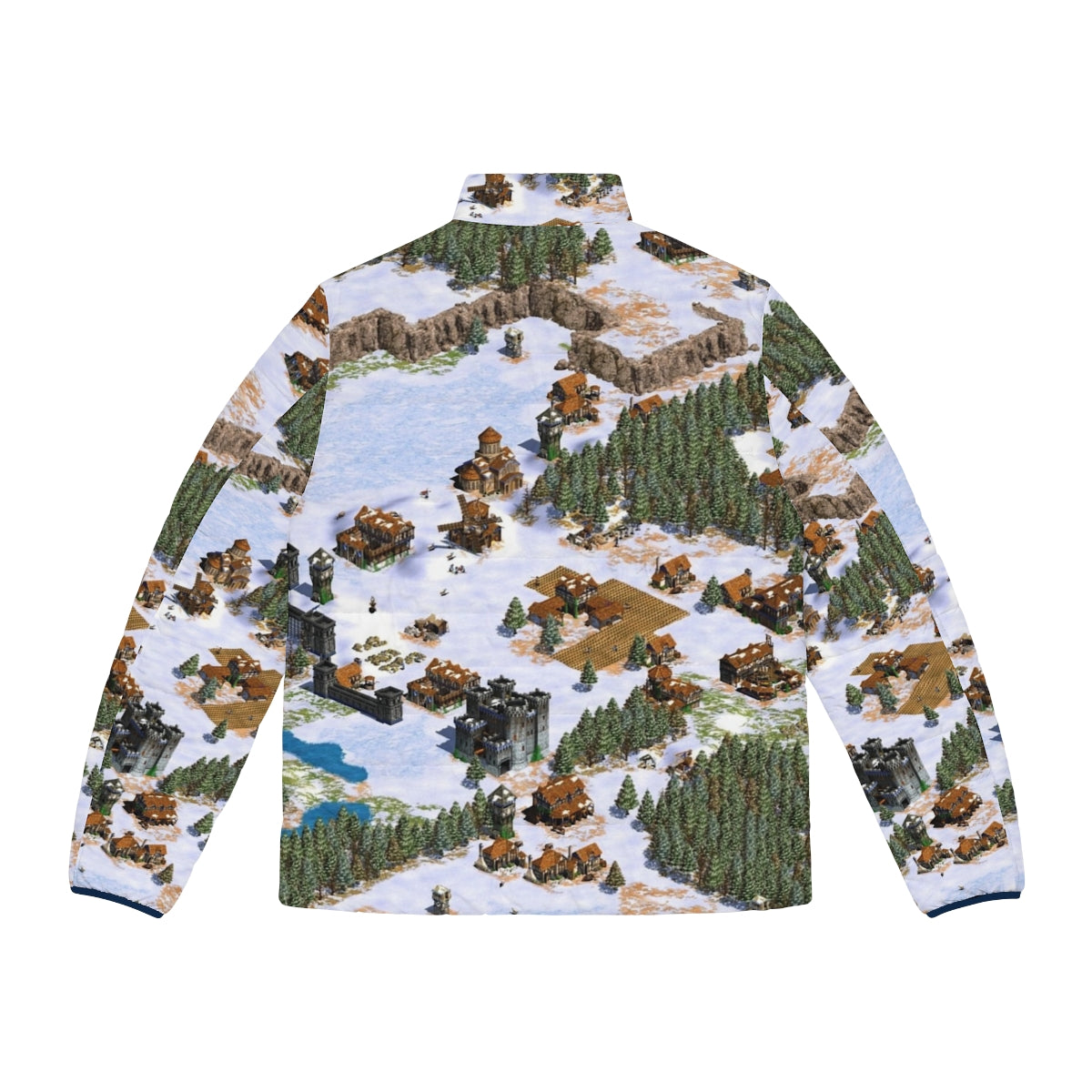 Age Of Empires Snowy Landscape Puffer Jacket featuring a vintage gaming design - Back