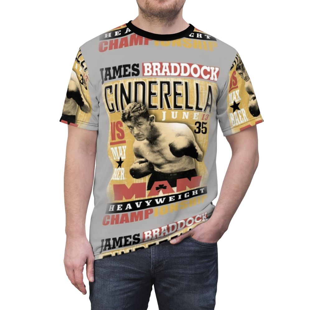 Vintage-style t-shirt featuring boxer James Braddock, the 1935 heavyweight champion - men front