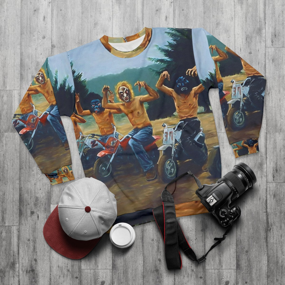 Wes Anderson's The Royal Tenenbaums painting inspired sweatshirt - flat lay