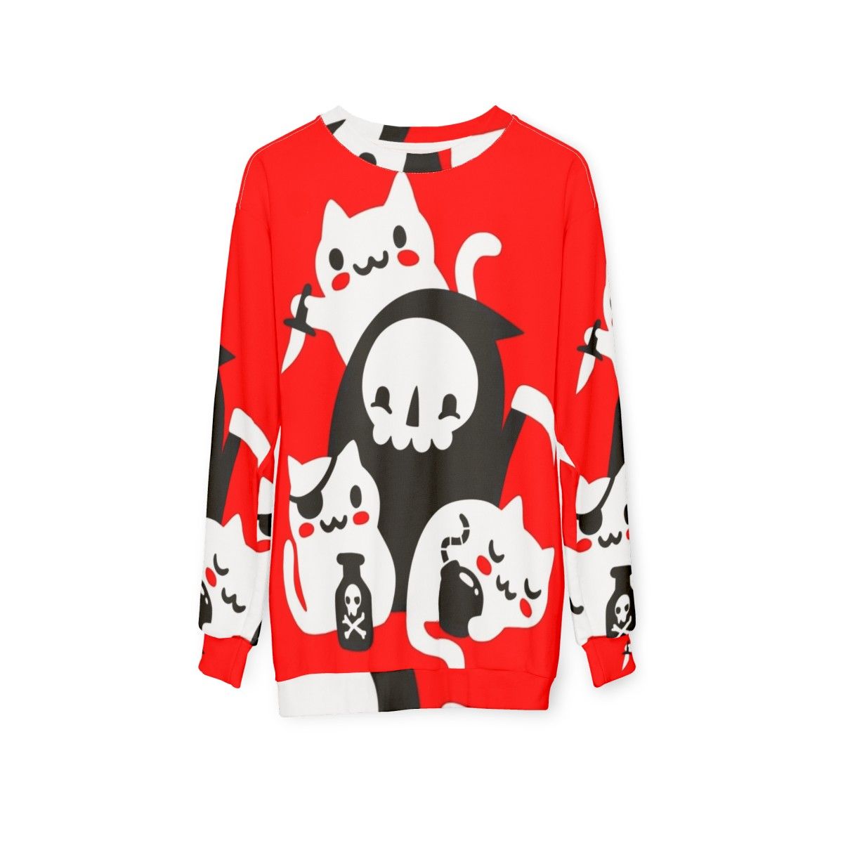 Death's Little Helpers Gothic Sweatshirt with Grim Reaper and Cats - hanging