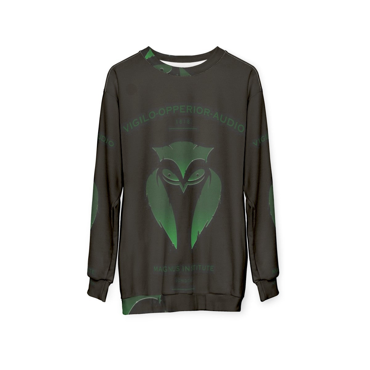 Vigilo Operior Audio Sweatshirt with Dark Owl Emblem - hanging