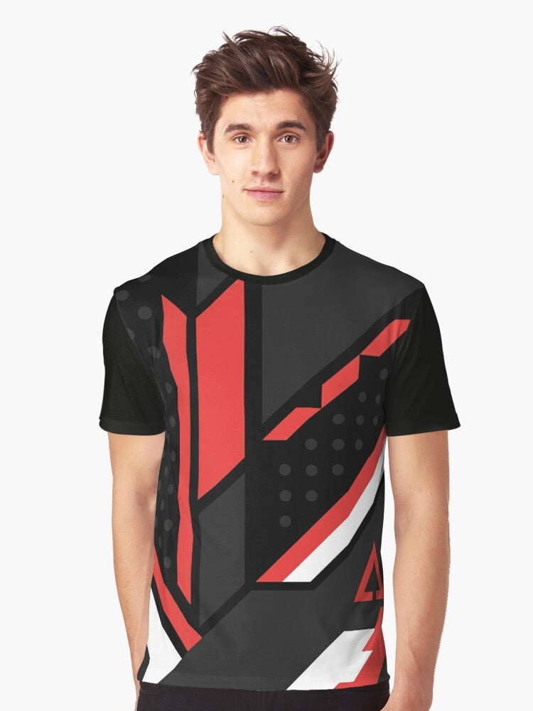 CSGO graphic t-shirt with black, red, and white design featuring popular in-game elements - Men