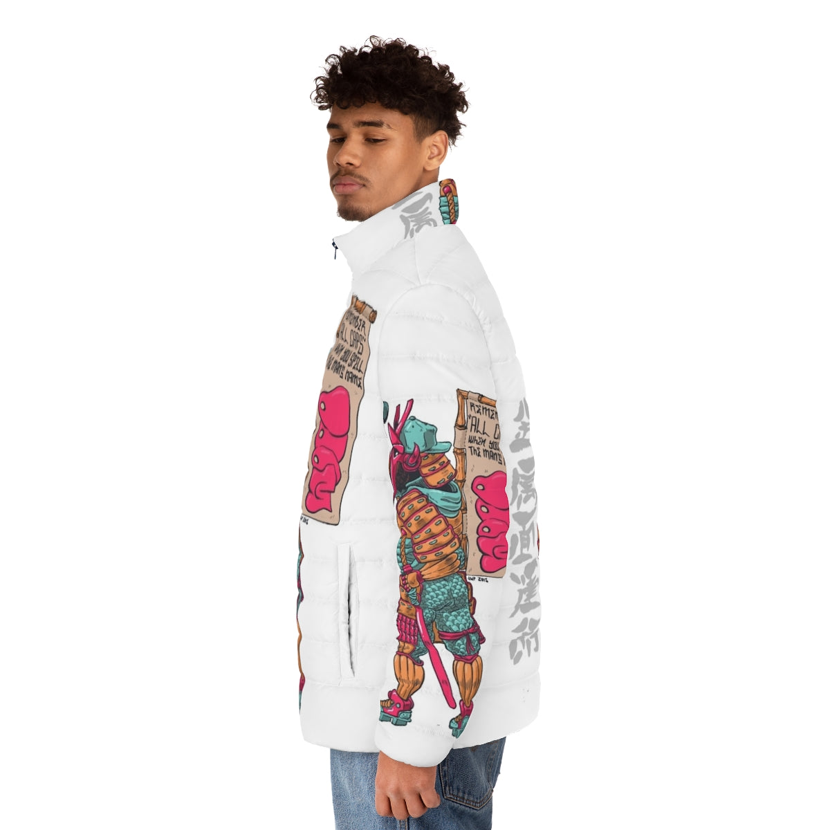 Daimyo Japanese-inspired puffer jacket with a hooded design and urban streetwear aesthetic - men side left