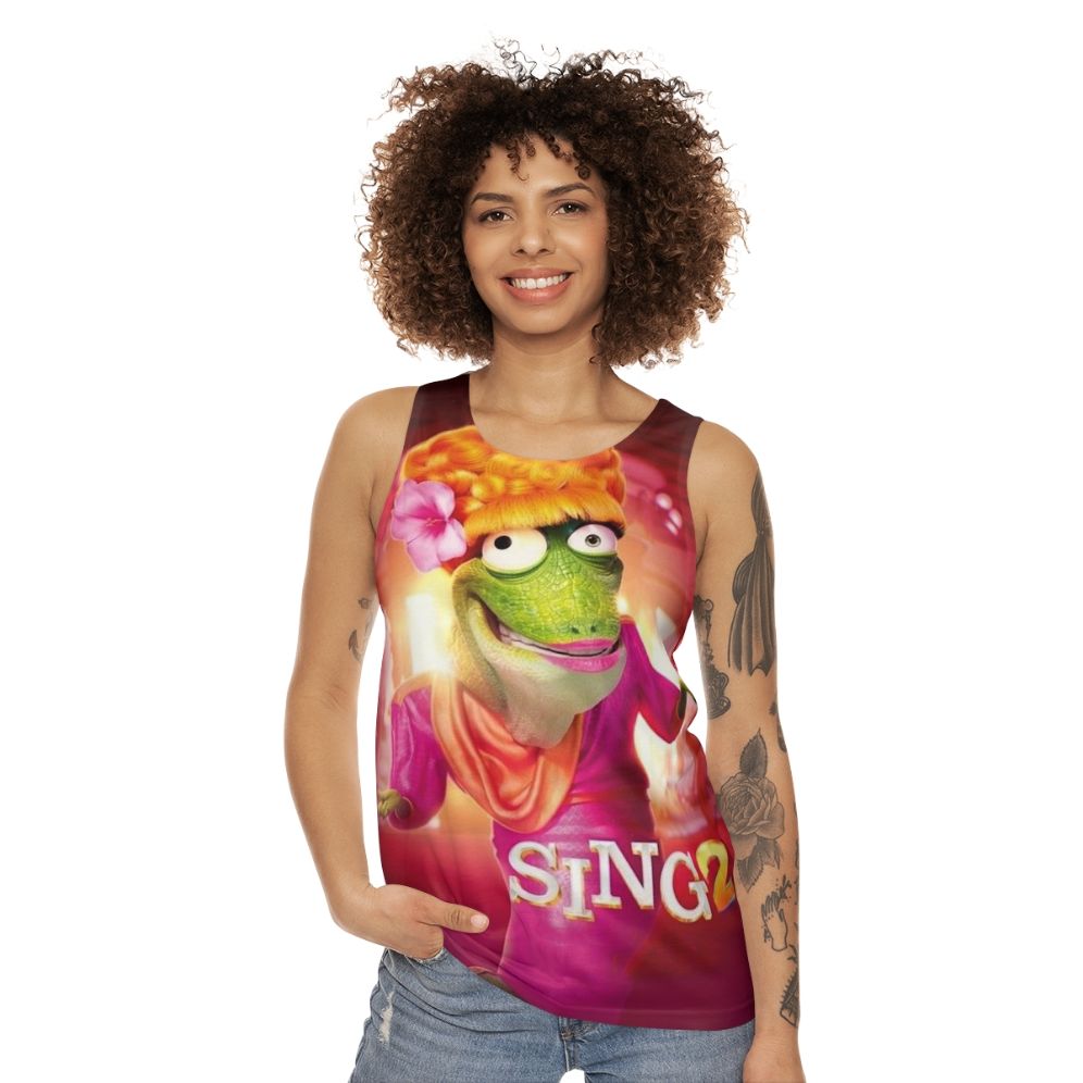 Sing 2 Unisex Tank Top featuring Buster Moon, Clay Calloway, and other characters - women