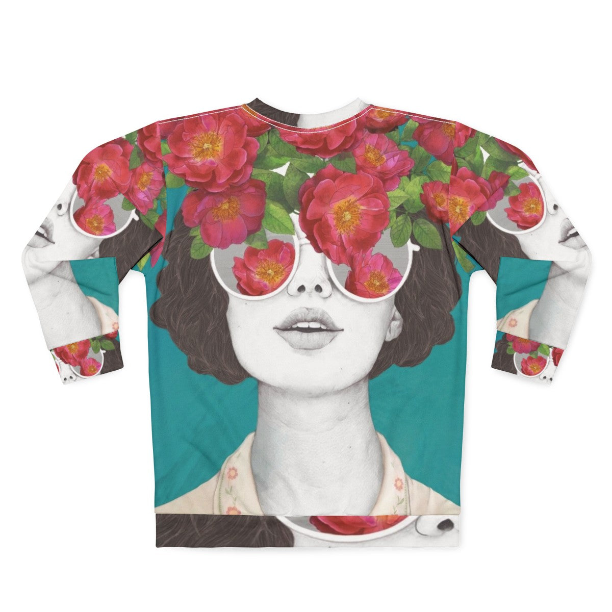 Watercolor floral 'The Optimist' rose tinted glasses sweatshirt - Back