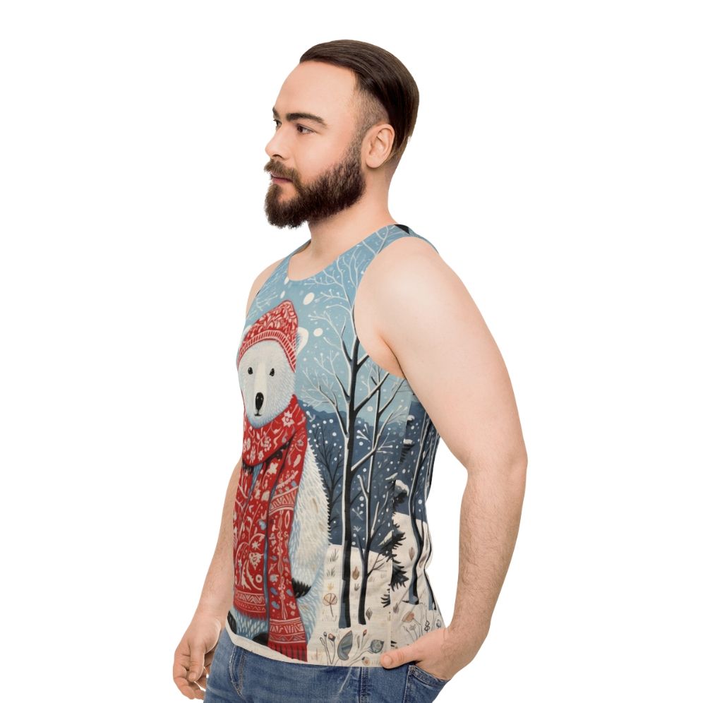 Vintage Christmas White Bear Winter Artwork Unisex Tank Top - men side