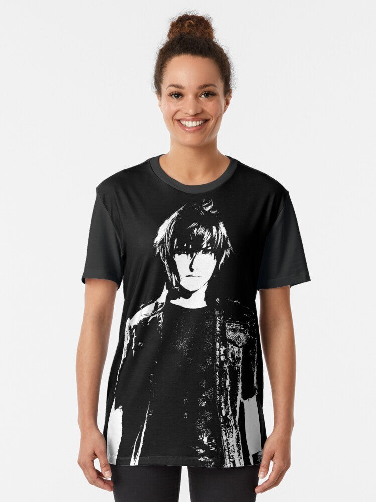 Weathered Noctis from Final Fantasy XV graphic design on a black t-shirt - Women